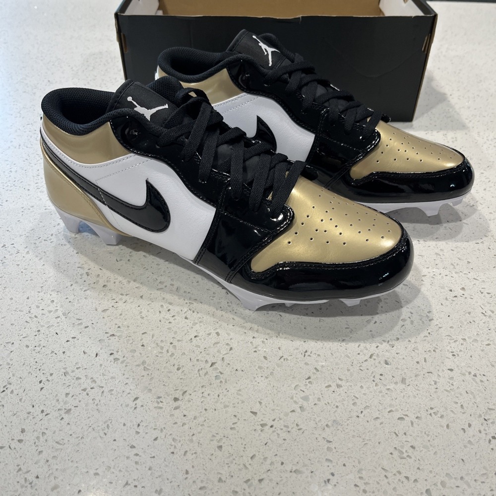 Nike Jordan 1 Low TD 'Gold‎ Toe' Football Cleat FJ6245-701 Sz 12